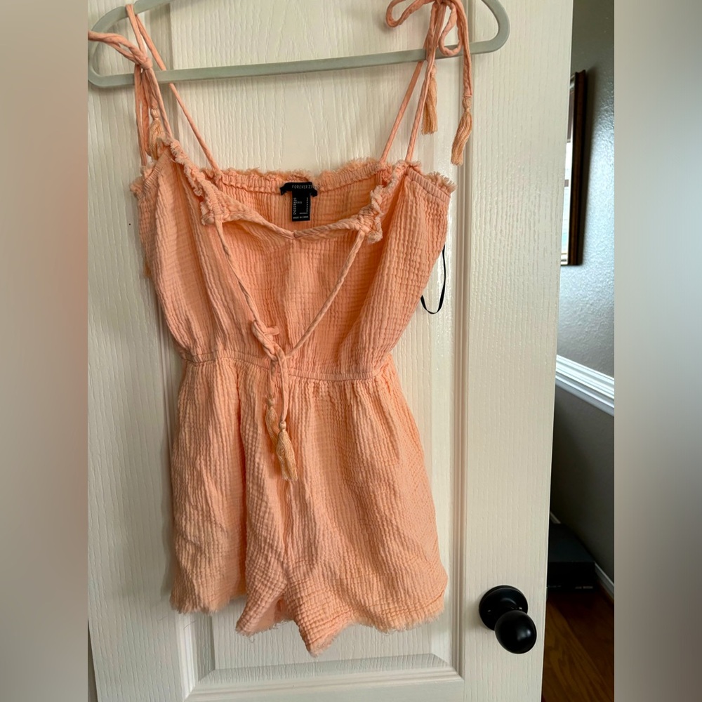 Forever 21 Peach Tie-Shoulder Romper
